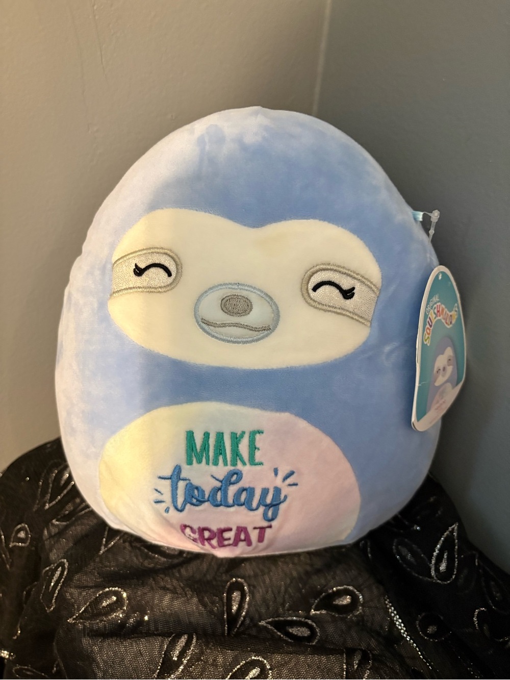 Squishmallows Blue and Cream Sloth Plush - "Make Today Great"